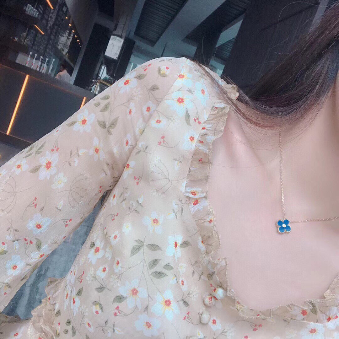 Miro クローバー 15MM ダイヤモンド & ブルーアゲート ネックレス
