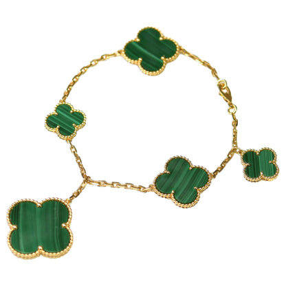 Miro MAGIC CLOVER MALACHITE GOLD BRACELET 5 MOTIFS