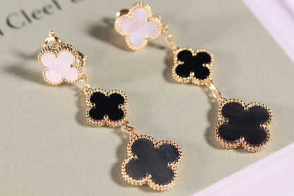 Miro CLOVER EARRINGS GOLD ONYX MOP 3 MOTIF