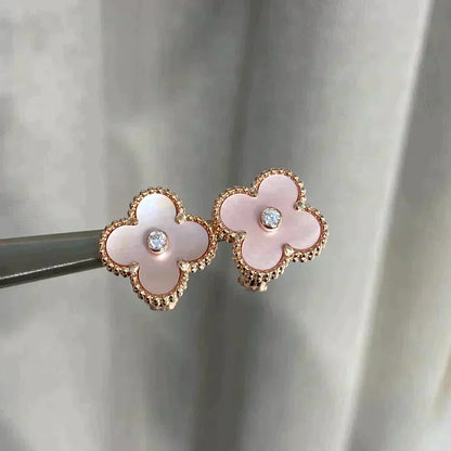 Miro CLOVER MEDIUM 1 MOTIFS  PINK MOP DIAMOND EARRINGS