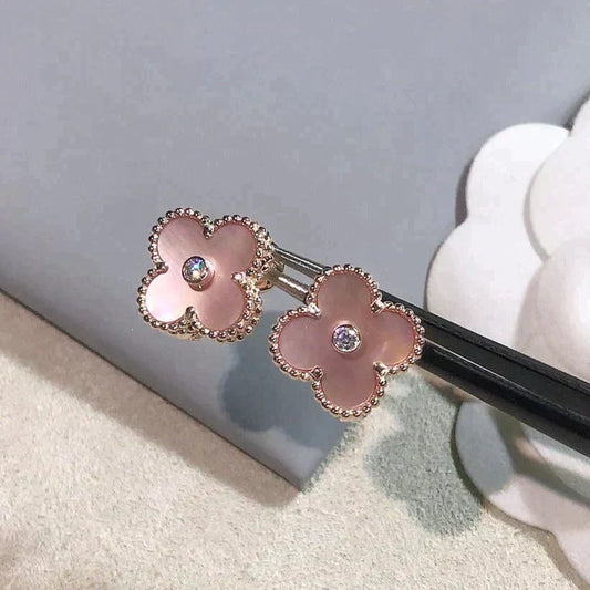 Miro CLOVER MEDIUM 1 MOTIFS  PINK MOP DIAMOND EARRINGS