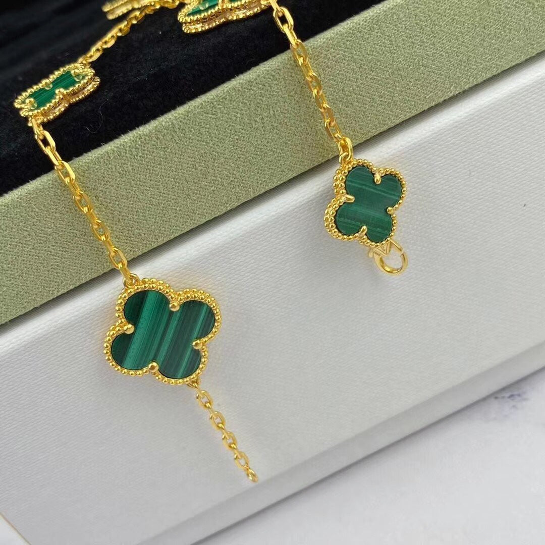 Miro MAGIC CLOVER MALACHITE GOLD BRACELET 5 MOTIFS