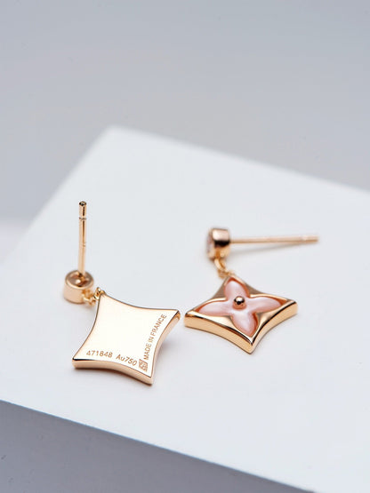Miro DOUBLE STAR PINK GOLD MOP DROP EARRINGS