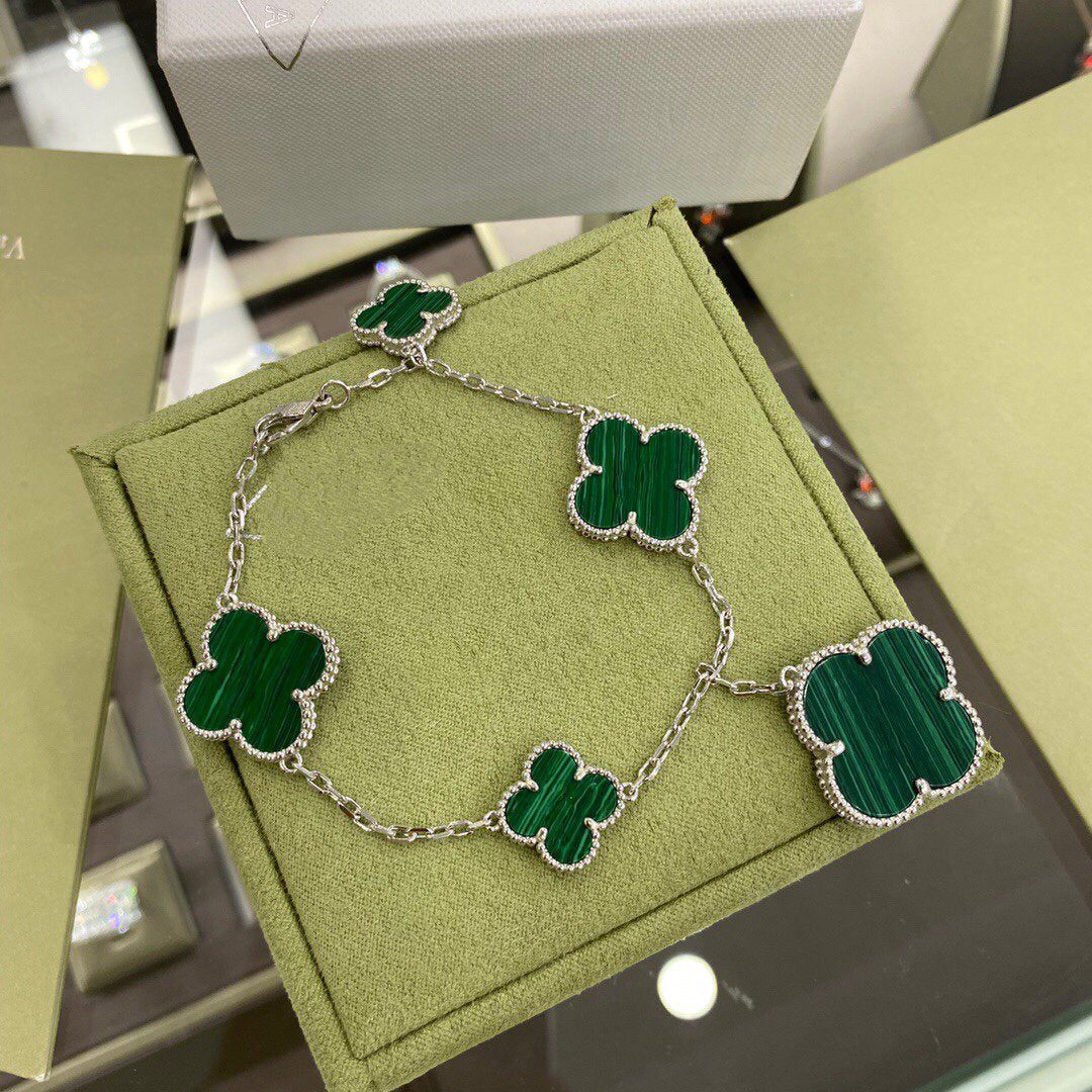 Miro CLOVER 5 MOTIFS SIVLER MALACHITE BRACELET