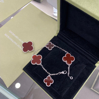 Miro CLOVER 5 MOTIFS SIVLER CARNELIAN BRACELET