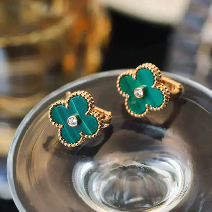 Miro CLOVER MEDIUM 1 MOTIFS MALACHITE DIAMOND EARRINGS