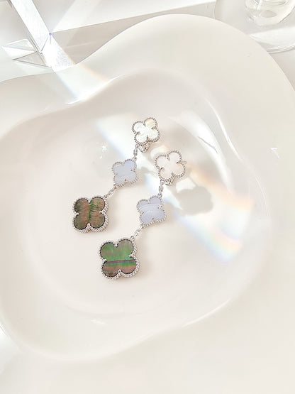 Miro CLOVER 3 MOTIFS CHALCEDONY DARK MOP SILVER EARRINGS