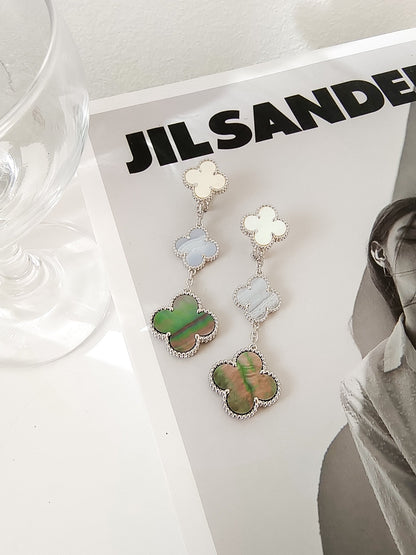 Miro CLOVER 3 MOTIFS CHALCEDONY DARK MOP SILVER EARRINGS