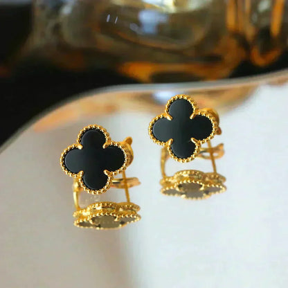 Miro CLOVER MEDIUM 1 MOTIFS  ONYX STUD EARRINGS