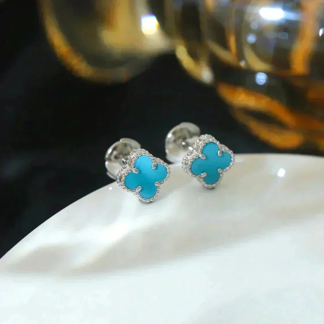 Miro CLOVER MINI 9.5MM ONYX STUD EARRINGS SILVER