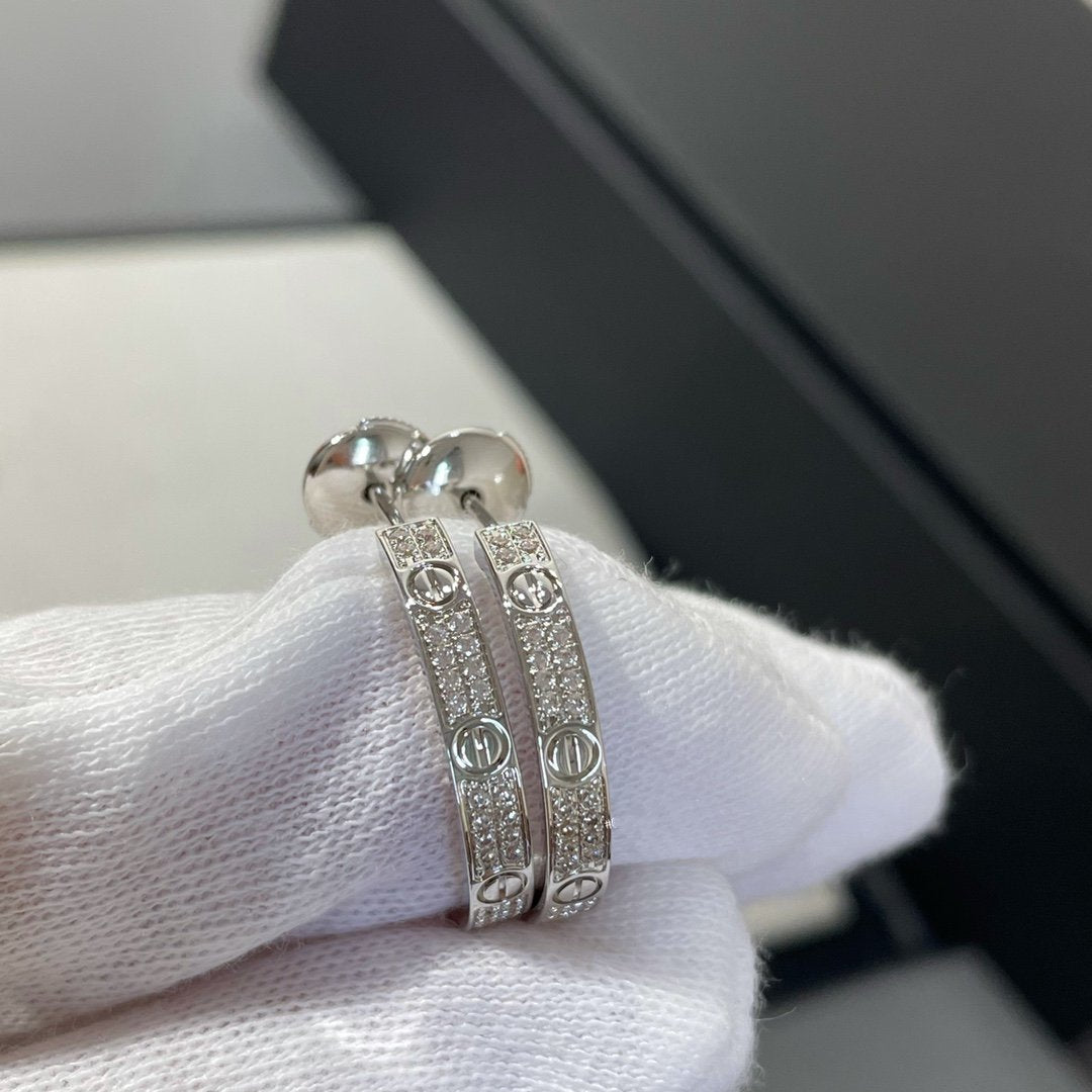 Miro LOVE DIAMOND SILVER HOOP EARRINGS