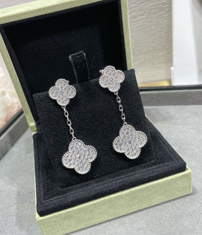 Miro CLOVER 2 MOTIFS DIAMOND PAVED SILVER EARRINGS