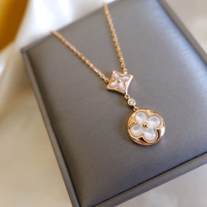 Miro STAR AND SUN WHITE MOP 2 MOTIF PINK GOLD NECKLACE