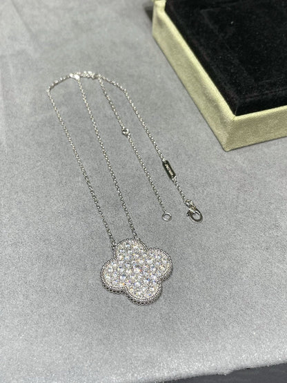 Miro クローバー 25MM ラージペンダント ダイヤモンドパヴェ シルバーネックレス