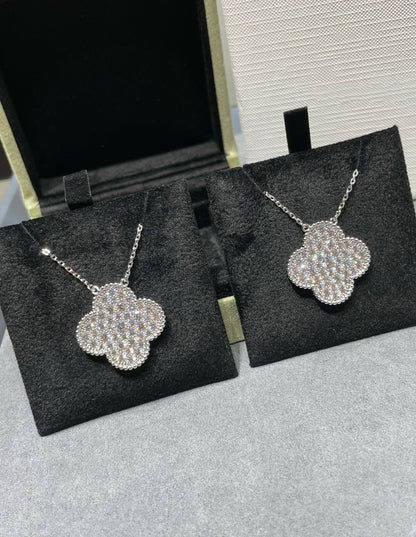 Miro クローバー 25MM ラージペンダント ダイヤモンドパヴェ シルバーネックレス