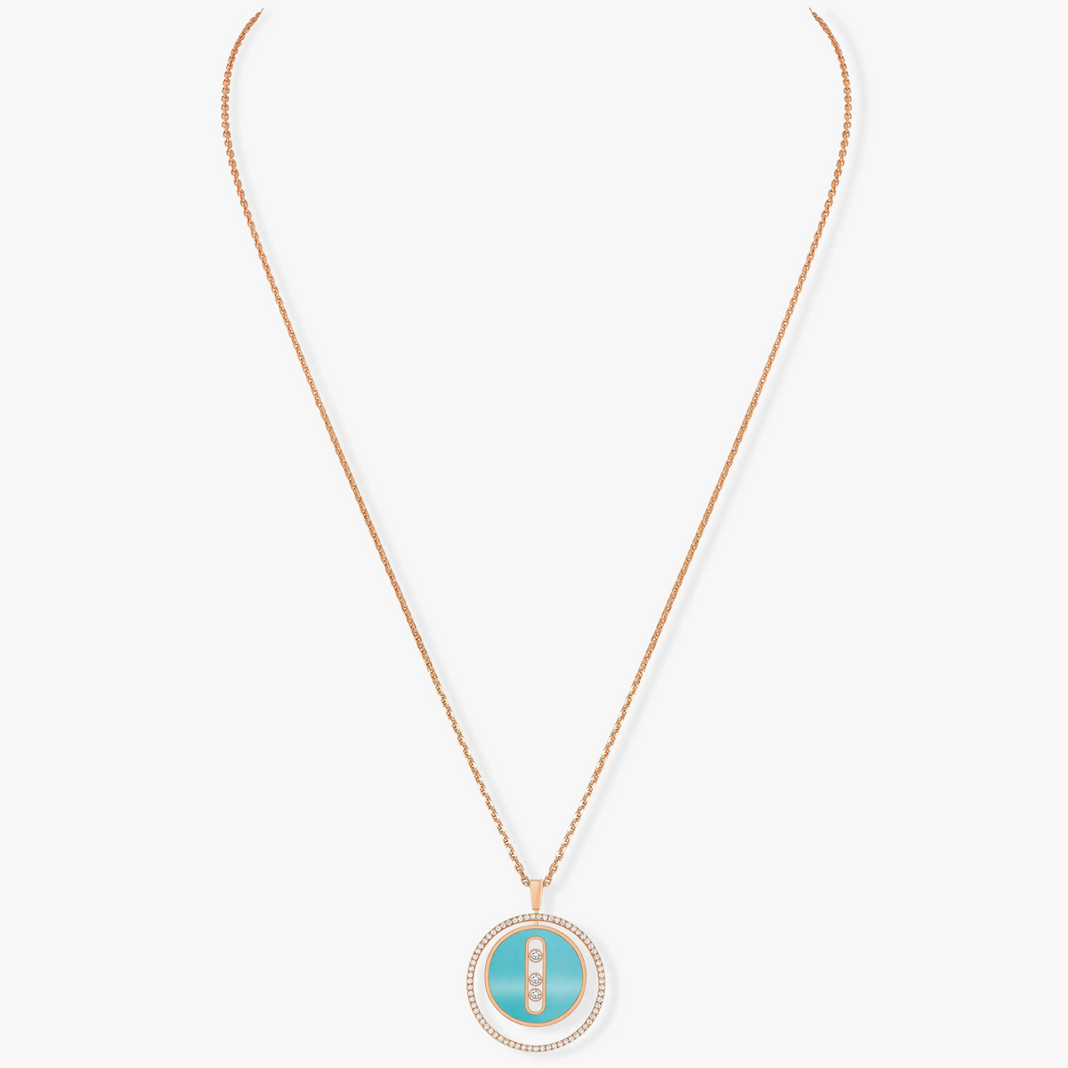 [Miro ]Miro  MOVE 3 DIAMONDS TURQUOISE PINK GOLD DIAMOND NECKLACE