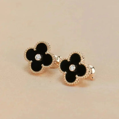 Miro CLOVER MEDIUM 1 MOTIFS ONYX DIAMOND EARRINGS