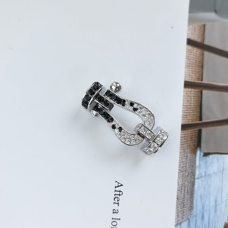 Miro FORCE LARGE HORSESHOE BLACK WHITE DIAMOND BRACELET SILVER