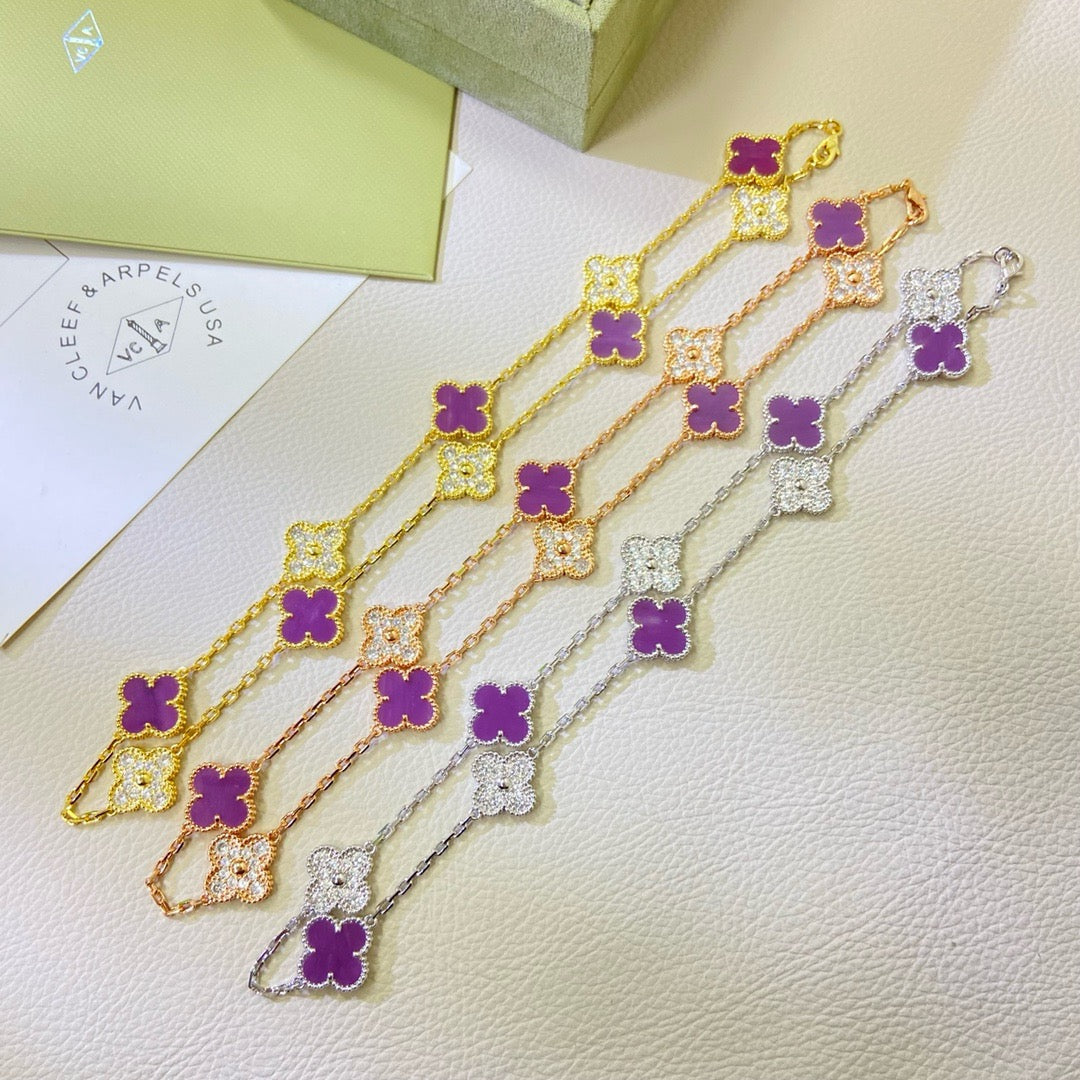 ミロ クローバー 10モチーフ パープルバイオレット ダイヤモンドネックレス
