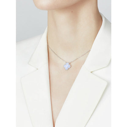 Miro CLOVER 15MM BLUE CHALCEDONY NECKLACE SILVER