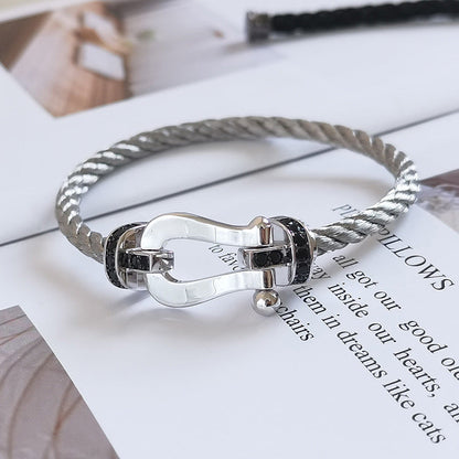 Miro FORCE LARGE HORSESHOE BLACK DIAMOND BRACELET SILVER