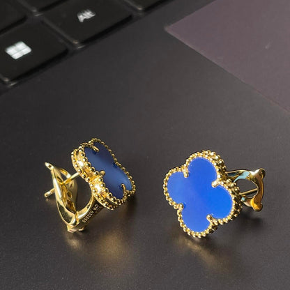 [Miro ] CLOVER LARGE (20mm) 1 MOTIFS BLUE MOP STUD EARRINGS