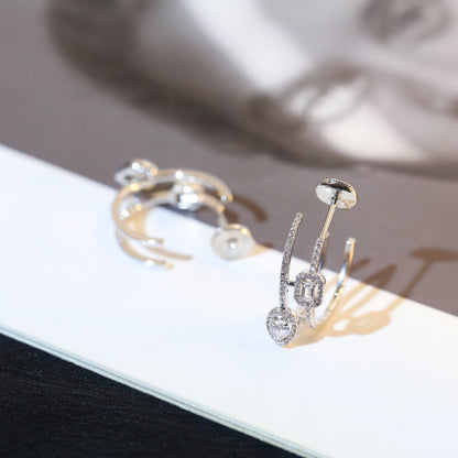 [Miro ]CREOLES MY TWIN 2 RANGS SILVER DIAMOND EARRINGS