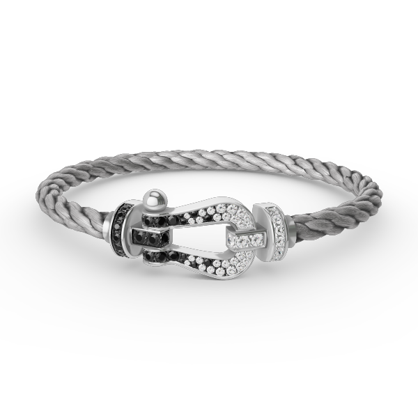 Miro FORCE LARGE HORSESHOE BLACK WHITE DIAMOND BRACELET SILVER